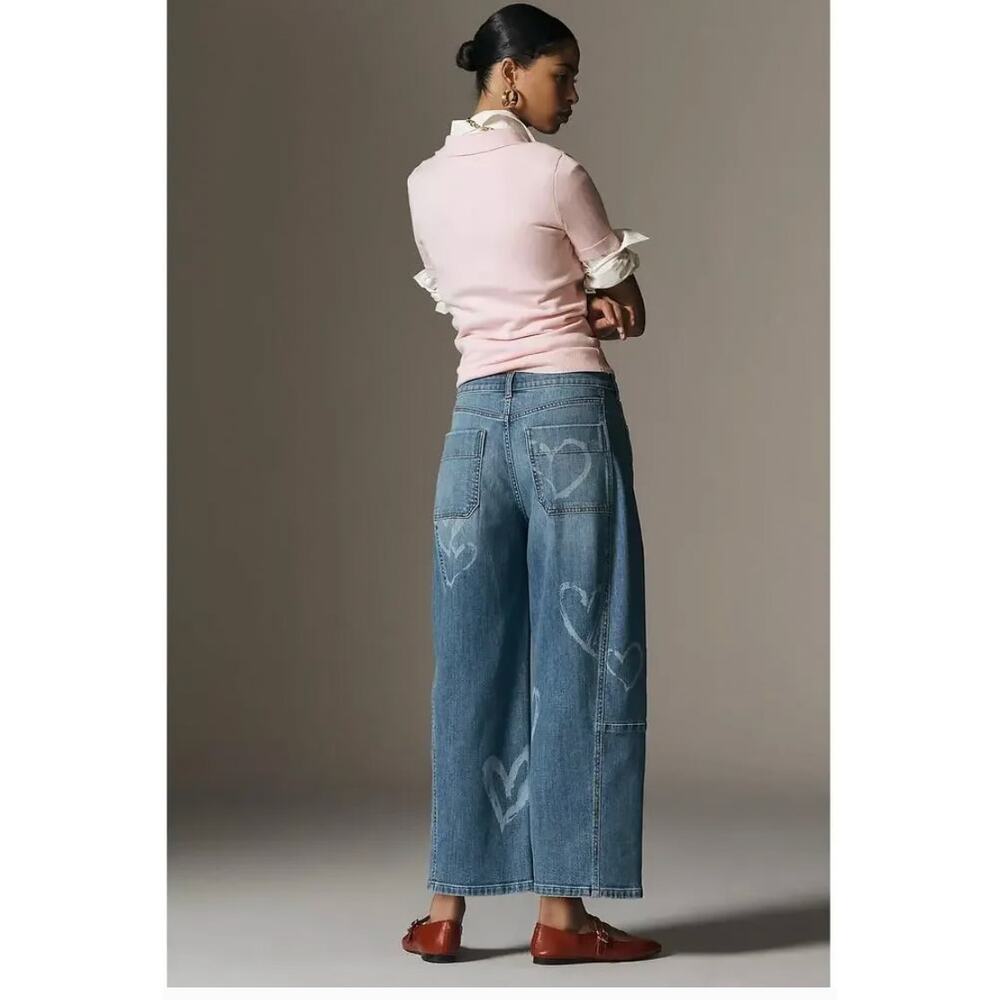 Anthropologie Pilcro Kenna Mid-Rise Heritage Barrel Jeans Icon Hearts Size 30 - Picture 4 of 16